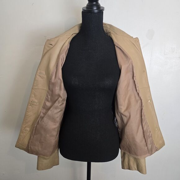 Colebrook & Co Leather Jacket Women Medium Button Up Tan Neutral Beige - Picture 5 of 12